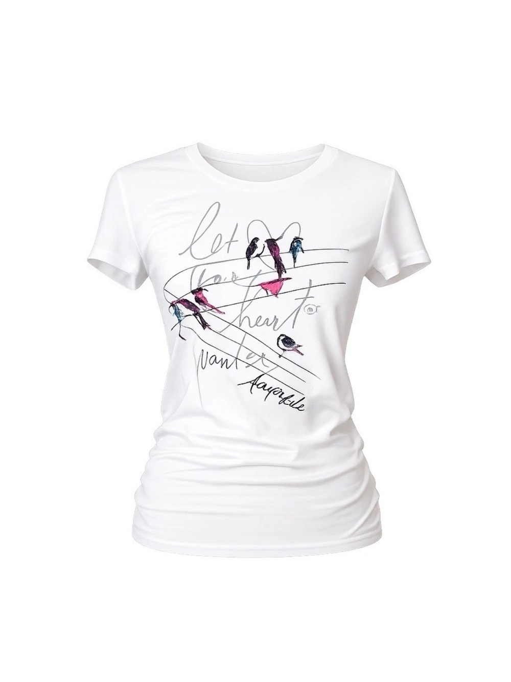 White Graphic Bird Tee - Women